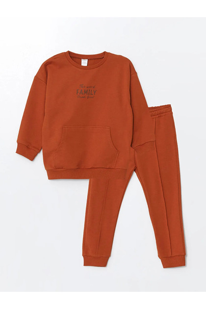Lcw Baby Burnt Orange Long Sleeve Sweatshirt and Sweatpants for Baby Boy Set of 2