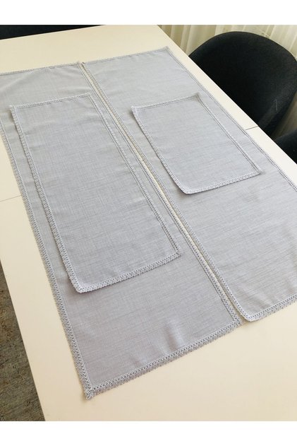 4 parça dikdörtgen linen kumaş işlenebilir salon takımı