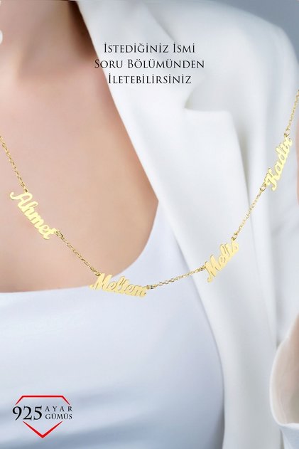 Kadın Dört İsimli Gümüş Kolye 925 Ayar Gold Renk Kaplama