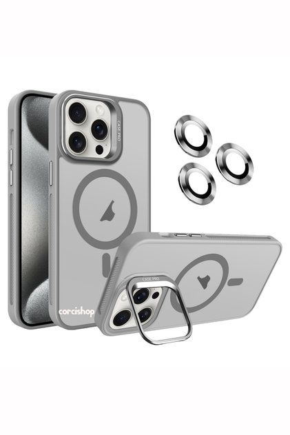 iPhone 16 Pro Compatible Case Pop up Camera Stand Magsafe Matte Color Transparent + Lens Protector Set