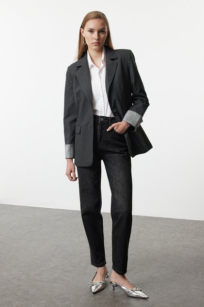 Anthracite Cuff Detailed Blazer Jacket Twoaw25Bc00000