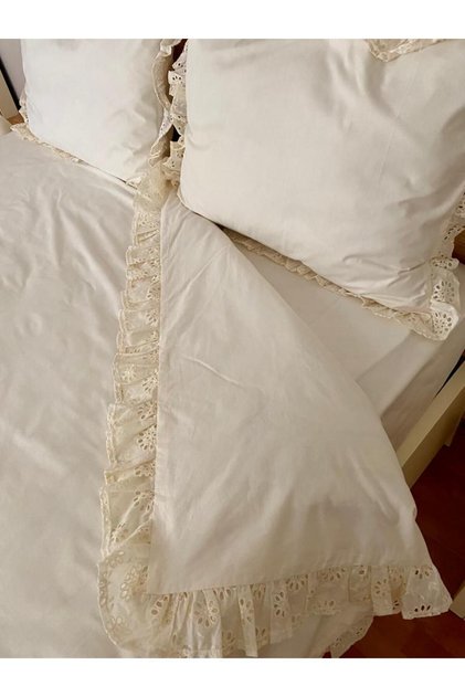 COTTON DOUBLE DUVET COVER SET WITH FOUR EDGE Scallop Ruffles
