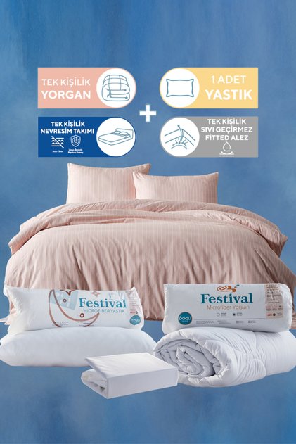Single Advantageous Sleeping Set - Quilt+Pillow+Duvet Cover+Alez - Back to School Set