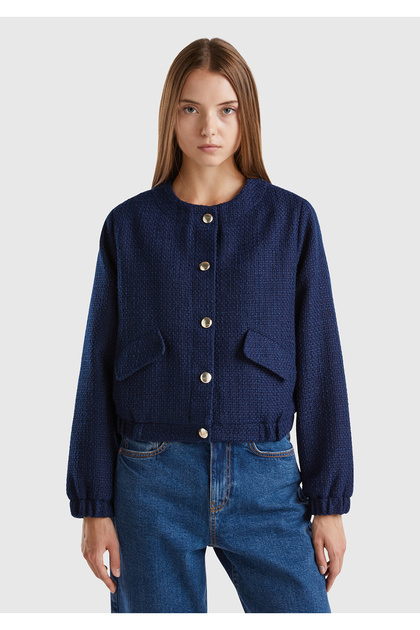 United Colors of Benetton Kadın Lacivert Önü Düğmeli Kapaklı Cep