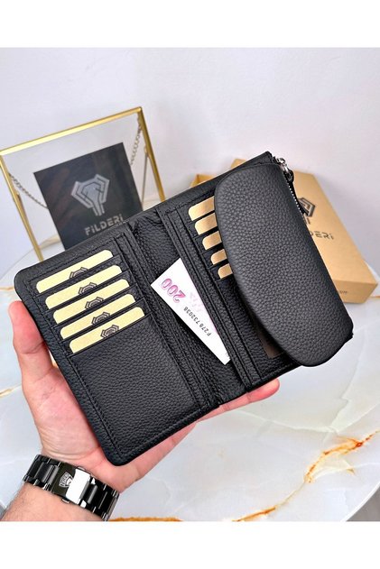 Women's Genuine Leather Wallet with Magnetic Card Holder and Multiple Coin Compartments