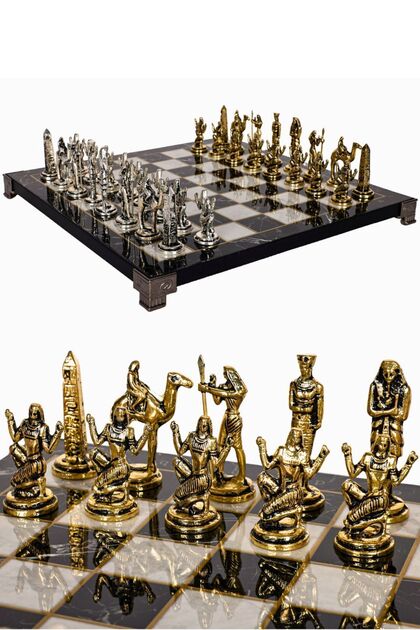 Metal Chess Set| 30cm Marble Patterned Chessboard| Ancient Egypt Cleopatra Nefertiti Figured