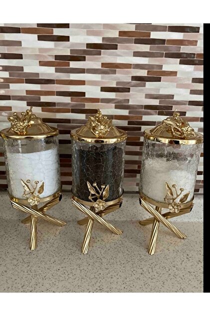 İmren Collection Japon Güllü Çatlak Cam Model 3'lü Kavanoz Seti