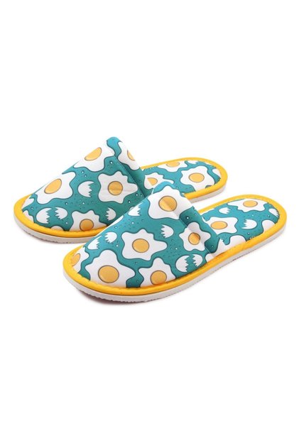 Unisex Green Egg Patterned Soft Sole Home Slippers