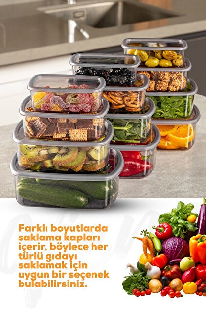 Vienev 12'li Hava Geçirmez Saklama Kabı Seti Antrasit 3x(250-500