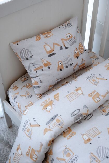 Construction Equipment Baby Duvet Cover Set with Sheets (100x150 - 35x45 - 60x120) - Truck Attack