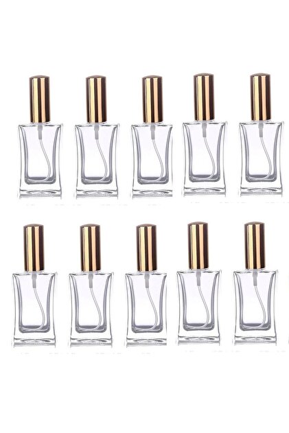 10 Adet 50 Ml Cam Yeniden Doldurulabilir Sprey Kolonya Boş Parfüm Şişe Altın Renk Kapaklı