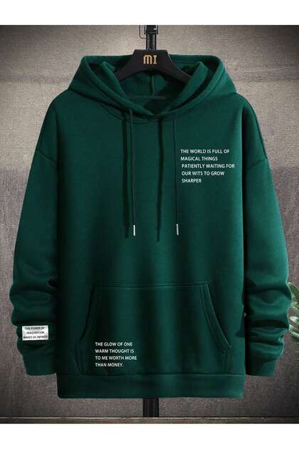 Magical Things Thick Winter Sweatshirt - Nefti Green Printed Oversized Hoodie with Pockets