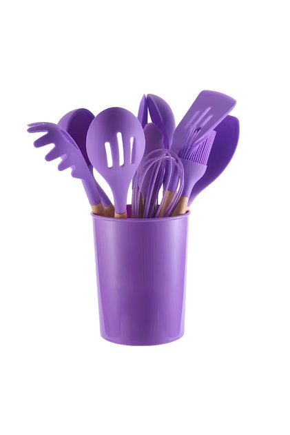 Slikon 11'li Kepçe Seti Isıya Dayanıklı; Kepçe-çırpıcı-makarna Kepçesi- Spatula Standlı Servis Seti