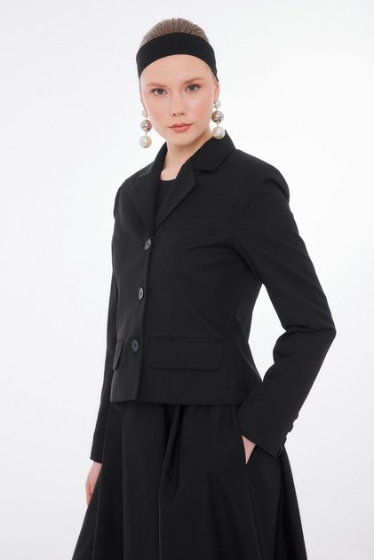 Gabardin Kısa Ceket - Siyah