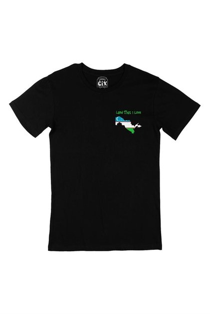 Land That I Love Uzbekistan Pocket Design Printed Black T-Shirt