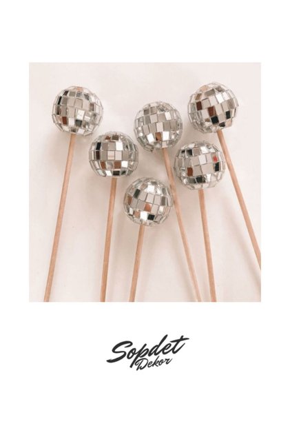 Disko Topu Ahşap Çubuklu Pasta Süsü - 3 Cm 3'lü Paket