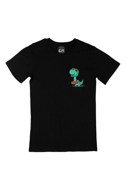 Black T-Shirt with Green Dinosaur Pocket Logo Design