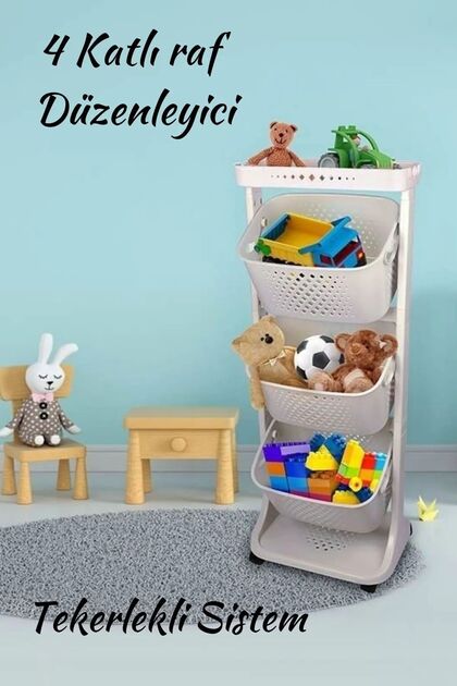 Titiz Plastik LEON LİFE Tekerlekli Geniş Raf 4 Katlı Mutfak Rafı