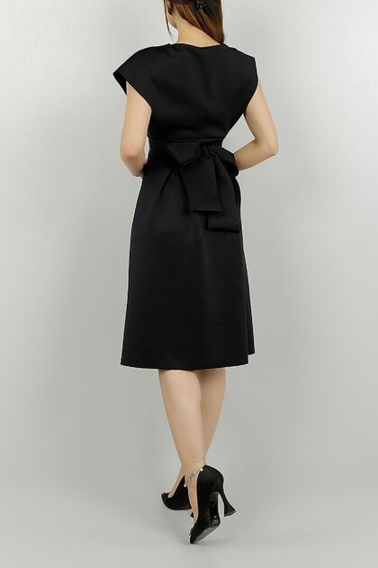 vuvutasarım Mid-length Black Evening Dress with Belt and Pleated,  Engagement and Graduation Dress 581680 632- Trendyol