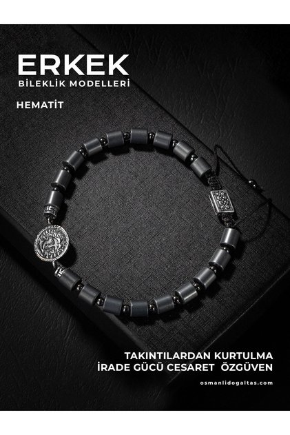 SERTİFİKALI MAT HEMATİT DOĞAL TAŞLI ÖRGÜ 925 AYAR GÜMÜŞ TASARIM BİLEKLİK (APOLLON SEMBOLLÜ)