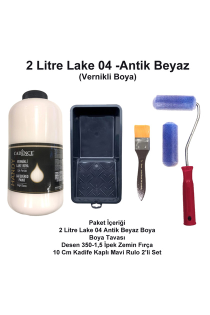 2 LİTRE HANDY LAKE 004 ANTİK BEYAZ(KENDİNDEN VERNİKLİ)KADİFE KAPLI RULO SET