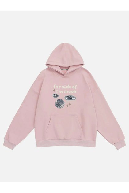 Unisex Farside of the Moon Printed Hooded Fleece Oversized Sweatshirt
