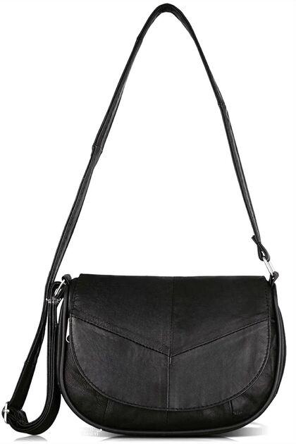 Women's Black Genuine Soft Leather Multi-Eye Daily Messenger Style Shoulder Bag