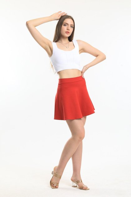 Women's Red Mini Flared Skirt