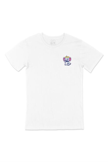 Cute Elephant Pocket Design Printed White T-Shirt