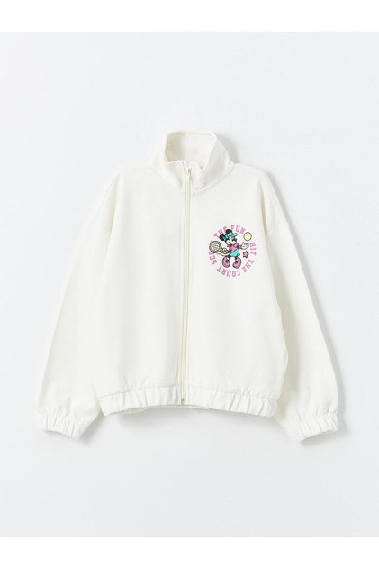 Lcw Kids Fly Pink Stand Collar Minnie Mouse Printed Girls' Zip-Up Sweatshirt
