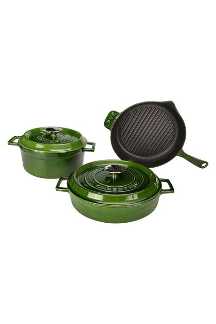 Premium 5 Parça Döküm Majolica Yeşil Tencere Seti