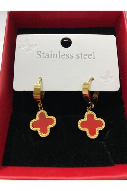 .Red Color (Clover Red) Earrings