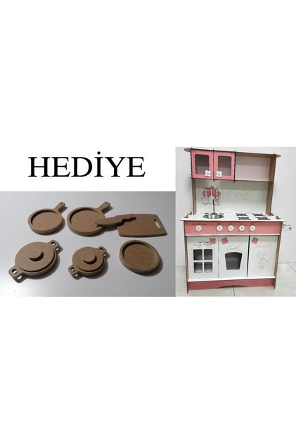 Sürpriz Hediyeli Büyük Ahşap Oyuncak Mutfak Seti - 3 Mm 105 Cm