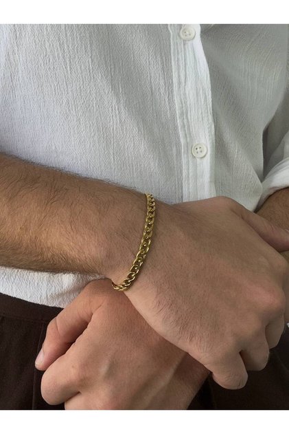 Gold Men's Chain Bracelet Women's Stainless Steel Unisex Non-Tarnish Color-Tossing