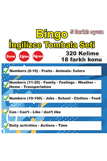 Bingo - İngilizce Tombala Seti - İngilizce Kelime Oyunu