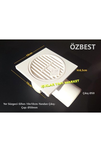 Yer Süzgeci-Sifon-Pis Su Gideri 10x10cm-Yandan Çıkış-Çap: Ø50mm