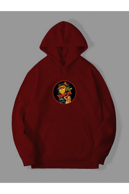 Three Thread Vampurr Printed Unisex Red Kangaroo Pocket Hooded Sweatshirt Hoodie