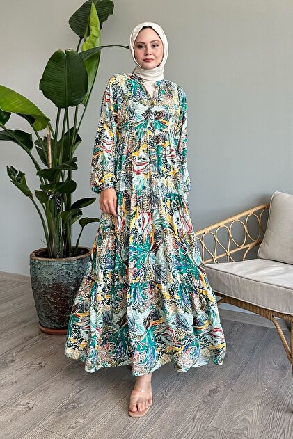InStyle Casual Green Viscose Dress - Mixed Color- Trendyol