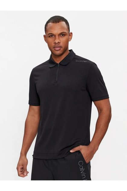 Black Polo Neck Men's T-shirt - Logo Detailed