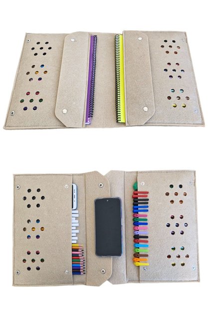 Pen Holder Bag Tablet Crayon Notebook Organizer Bag 4 Compartments Light Brown Color