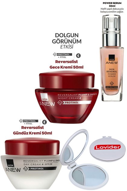 Anew Reversalist 30-40 Yaş Set; Gündüz + Gece Kremi + Power Yüz Serumu + Lovider Cep Aynası