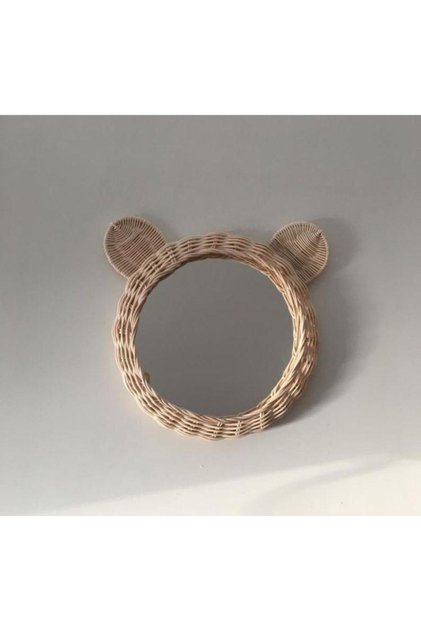 20 Cm Kulaklı Ayna Çocuk Odası Rattan Bambu Hasır Duvar Aynası