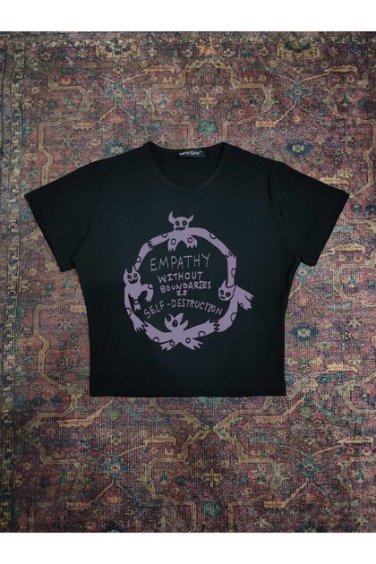 Women's Top Sitting Mold Waist Length Crop Printed Crew Neck Baby Tee