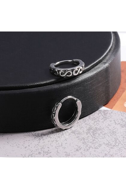 Tribal Patterned Vintage Thin Hoop Gothic Tarnish & Rust Resistant 316L Steel Unisex Earrings