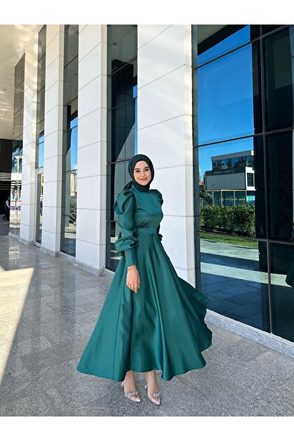 BYATELER PETROL GREEN BELLA TESETURE EVENING DRESS- Trendyol