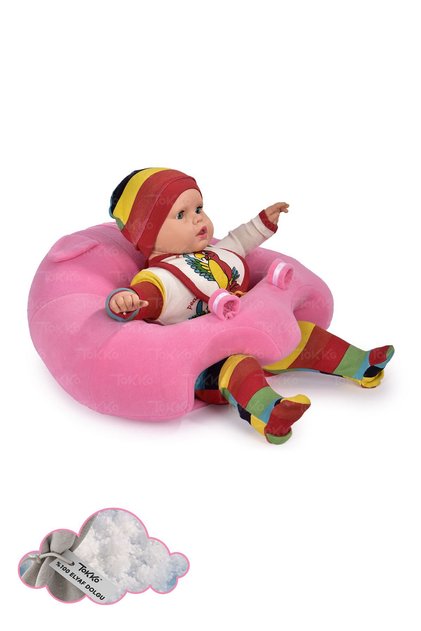 Elyaf Dolgu Bebek Oturma Destek Minderi - Devrilmez Bebek Koltuğu - Büyük Bebek Oturağı Pembe