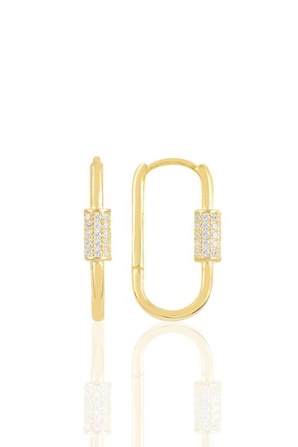 Gümüş Altın Yaldızlı Zirkon Taşlı Tasarım Küpe Sgtl10883gold