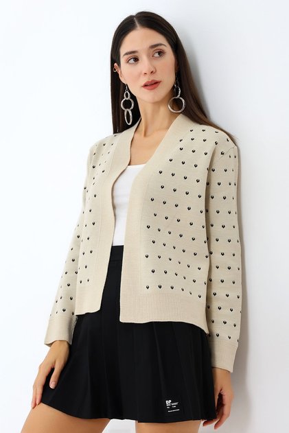 Damen-Strickjacke mit Herzmuster und Kragen