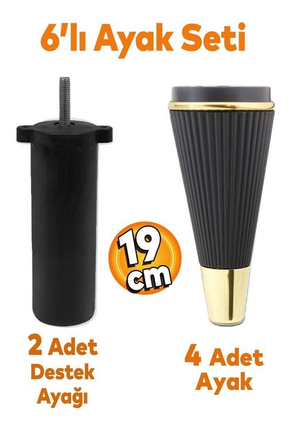 Iron 6'lı Set Mobilya Tv Ünitesi Konsol Koltuk Kanepe Destek Ayağı 19 Cm Siyah Ayakları M8 Civatalı