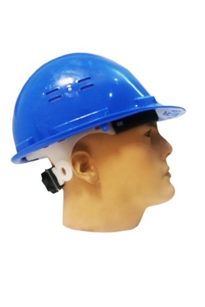 Blue Helmet with Adjustable Screw Air Holes from the Back